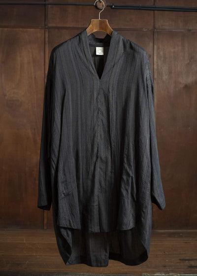 JAN-JAN VAN ESSCHE TUNIC#42 KIMONO COLLAR LOOSE FIT TUNIC Light Shiring Multi Striped