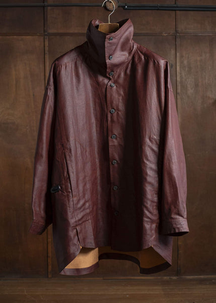 JAN-JAN VAN ESSCHE SHIRT#110 SHIRT JACKET WITH HIGH Shuliang Silk Oxblood