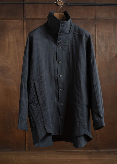 JAN-JAN VAN ESSCHE SHIRT#110 SHIRT JACKET WITH HIGH Medium Seersucker Dark Stripe