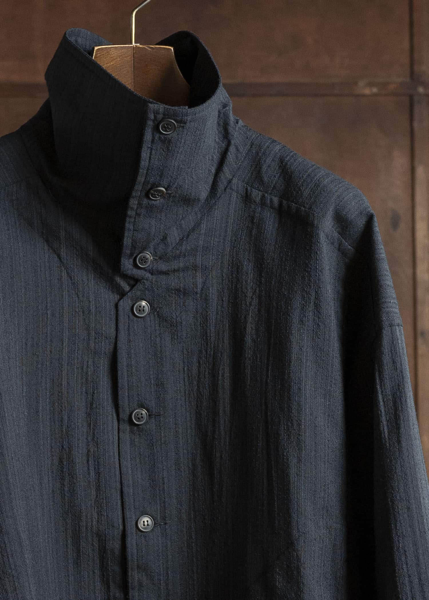 JAN-JAN VAN ESSCHE SHIRT#110 SHIRT JACKET WITH HIGH Medium Seersucker Dark Stripe