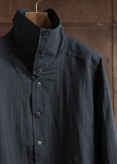 JAN-JAN VAN ESSCHE SHIRT#110 SHIRT JACKET WITH HIGH Medium Seersucker Dark Stripe