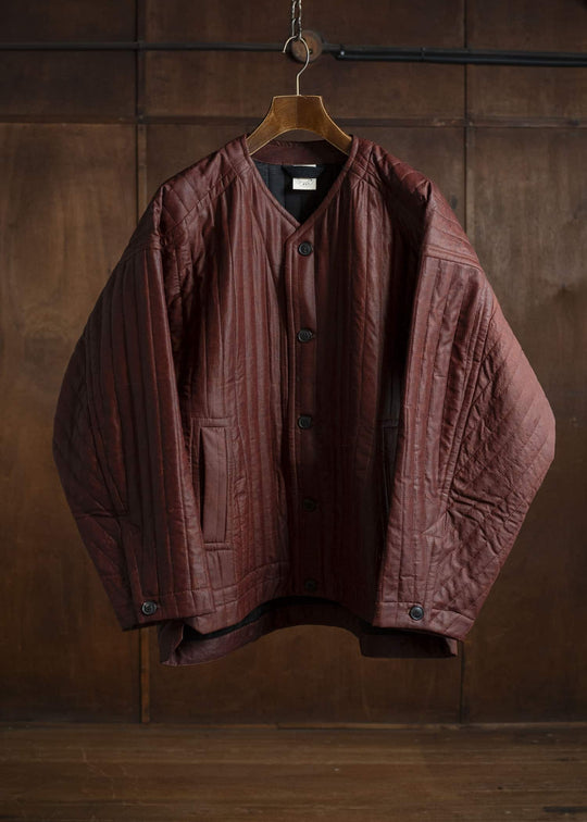 JAN-JAN VAN ESSCHE JACKET #62 COLLARLESS PADDED JACKET Shuliang Silk Padded Oxblood