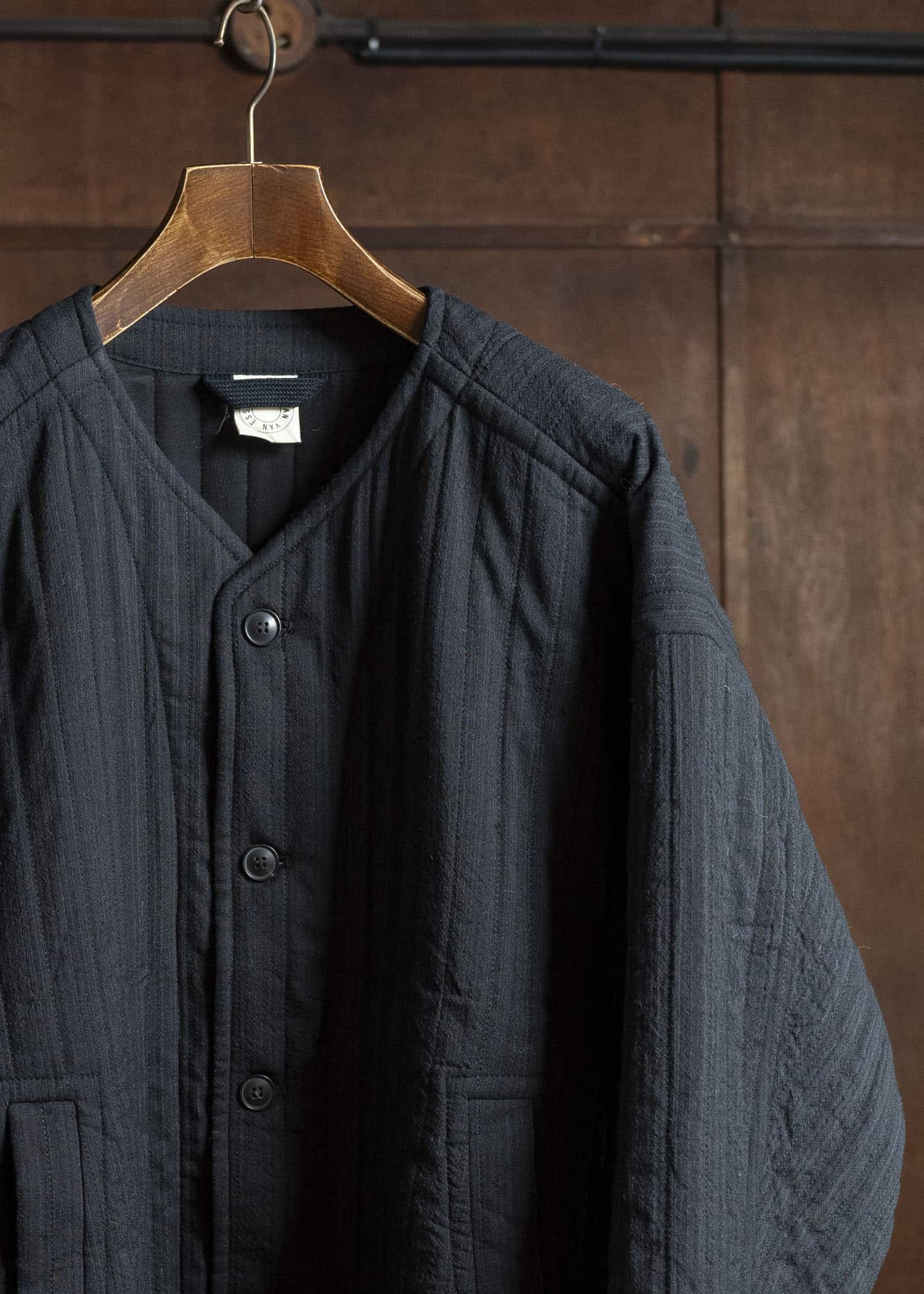 JAN-JAN VAN ESSCHE JACKET #62 COLLARLESS PADDED JACKET Medium Seersucker Dark Stripe