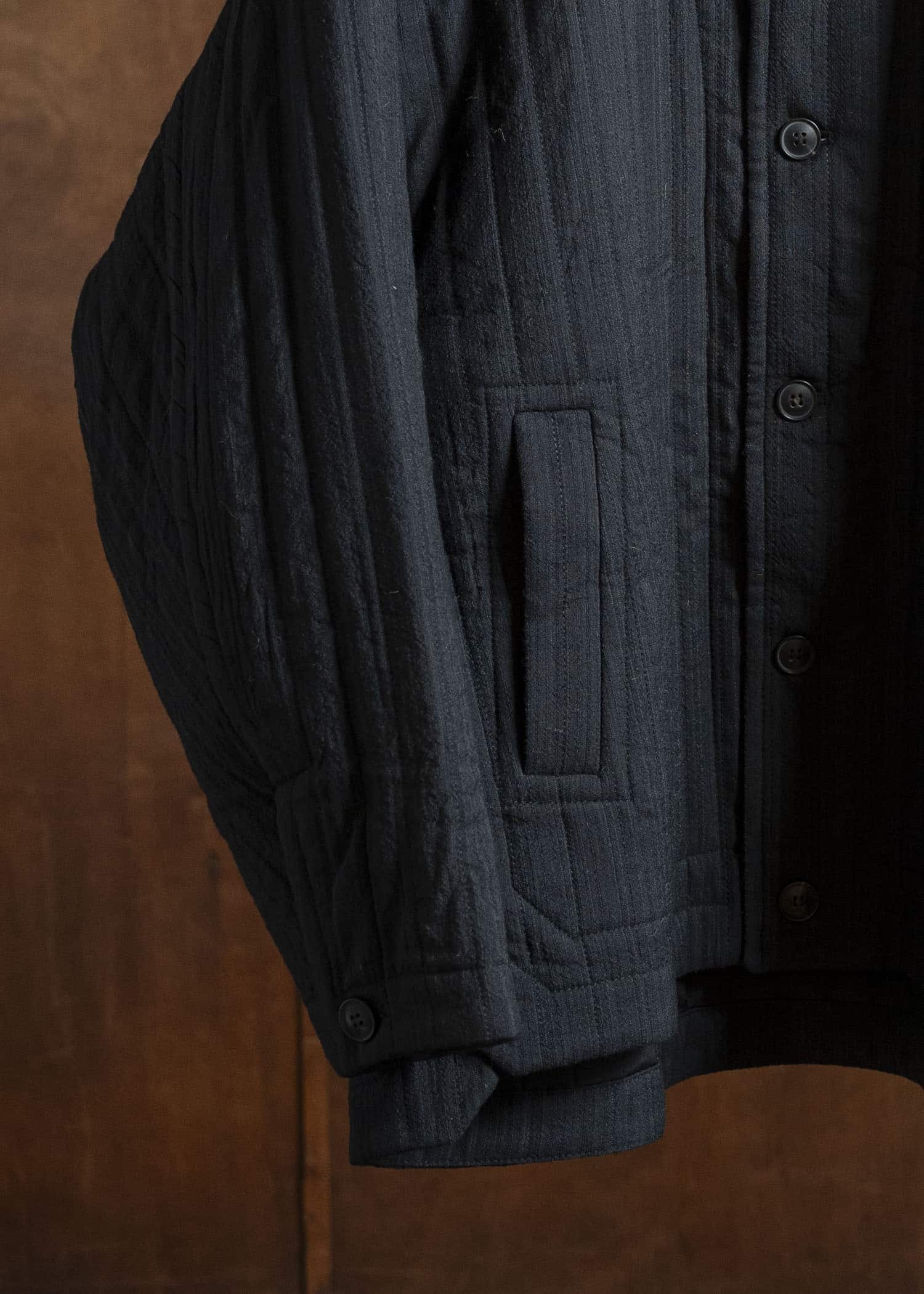 JAN-JAN VAN ESSCHE JACKET #62 COLLARLESS PADDED JACKET Medium Seersucker Dark Stripe