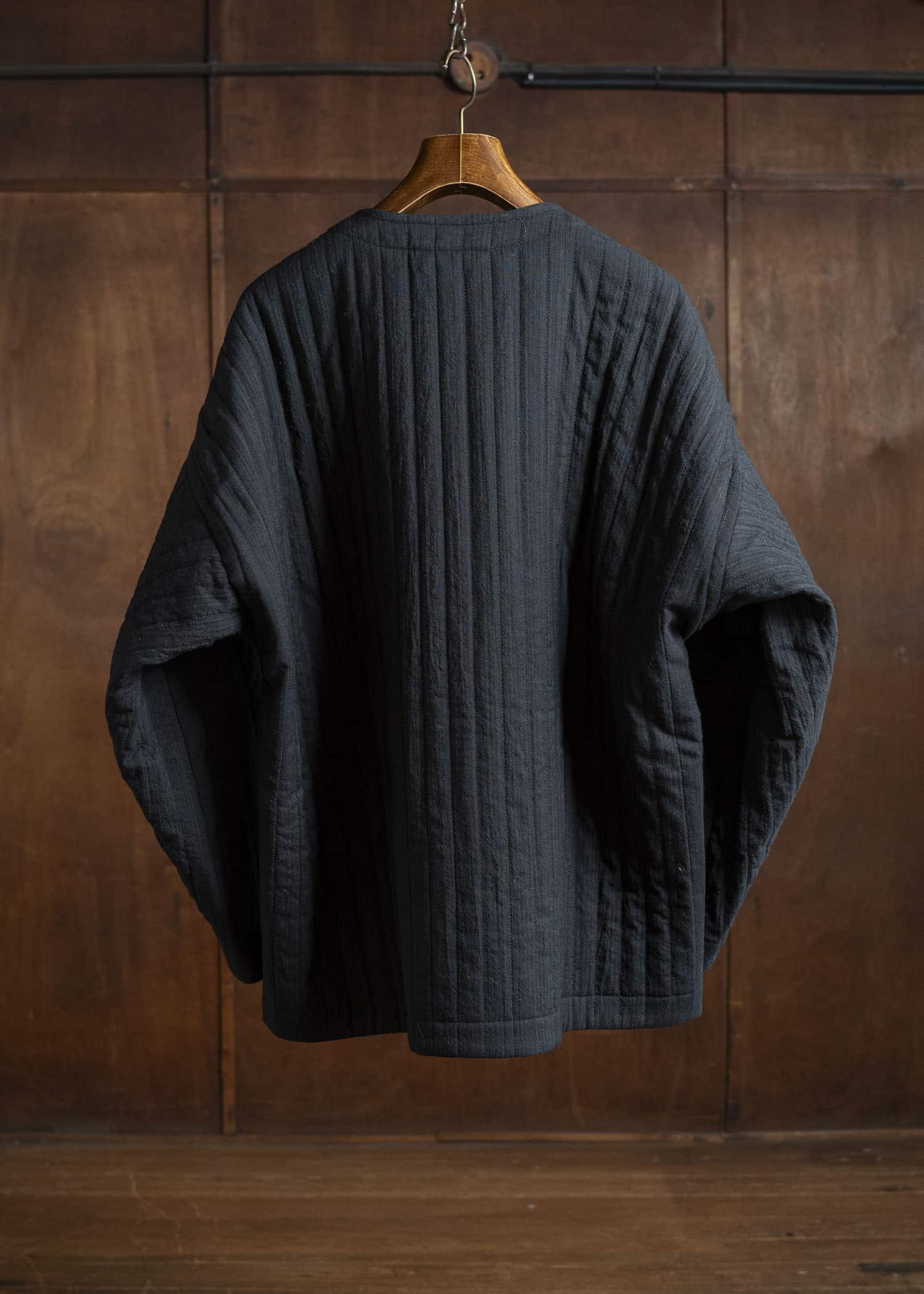 JAN-JAN VAN ESSCHE JACKET #62 COLLARLESS PADDED JACKET Medium Seersucker Dark Stripe