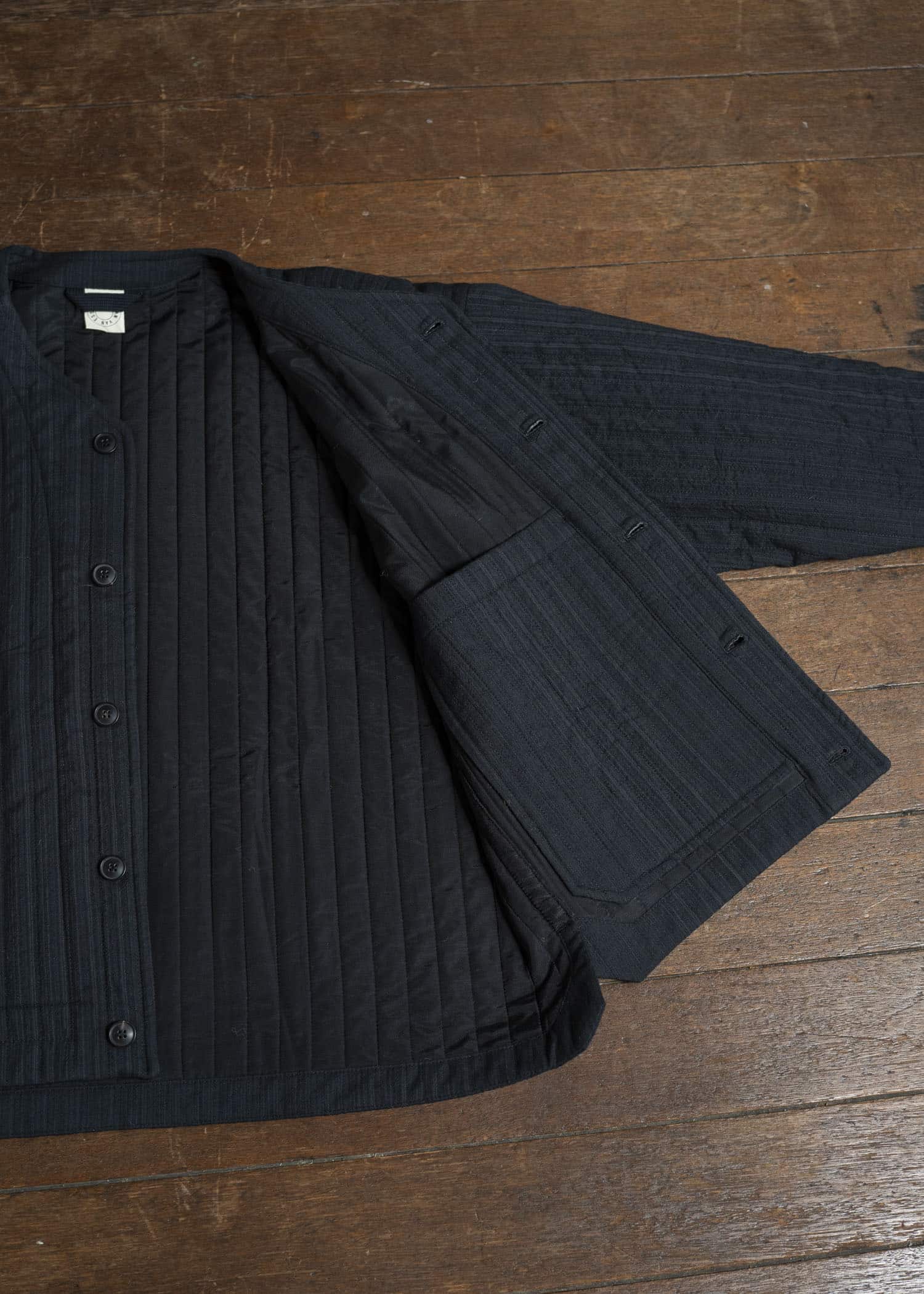 JAN-JAN VAN ESSCHE JACKET #62 COLLARLESS PADDED JACKET Medium Seersucker Dark Stripe