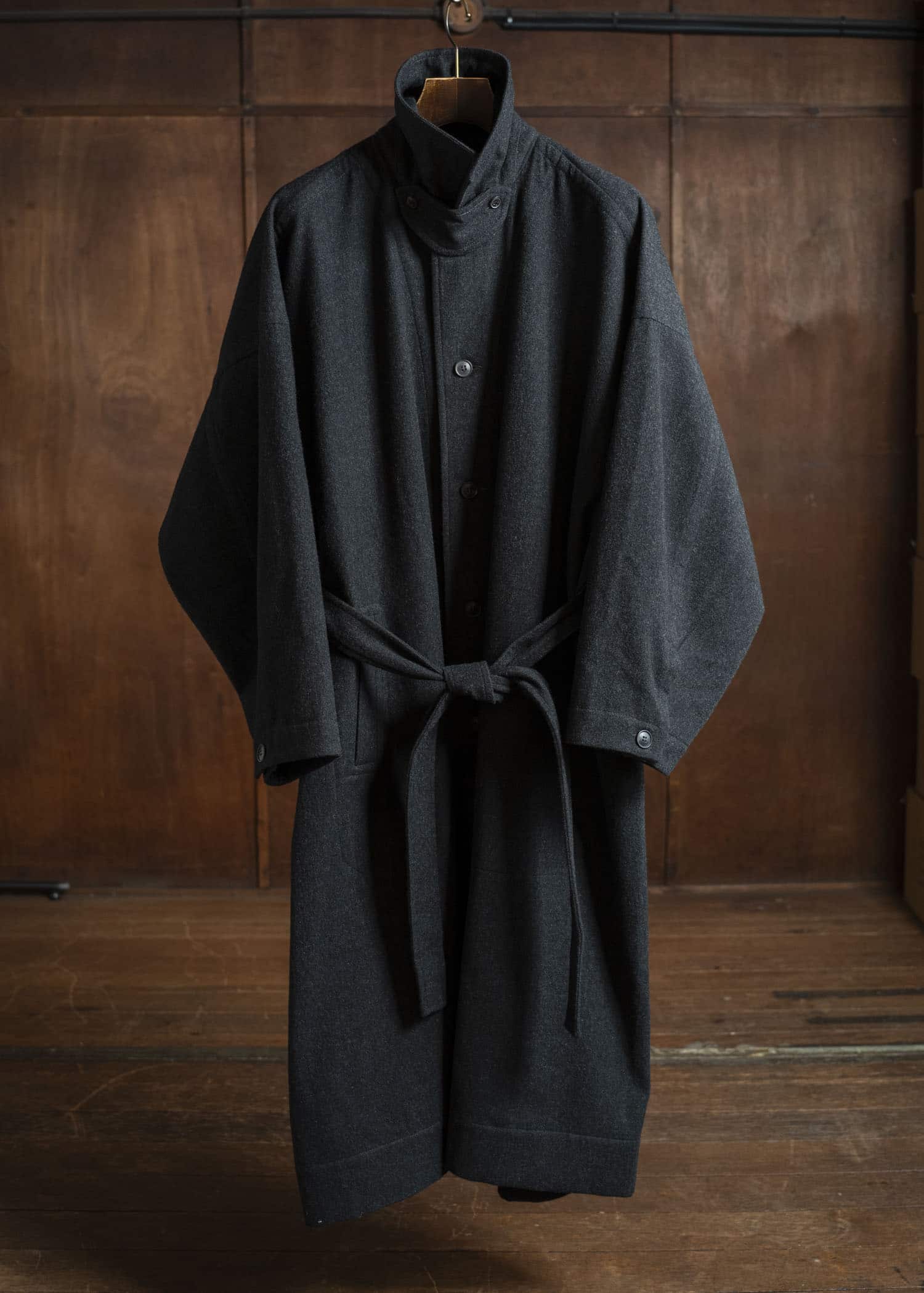 JAN-JAN VAN ESSCHE COAT#34 LONG COAT Soft Brushed Twill Anthracite