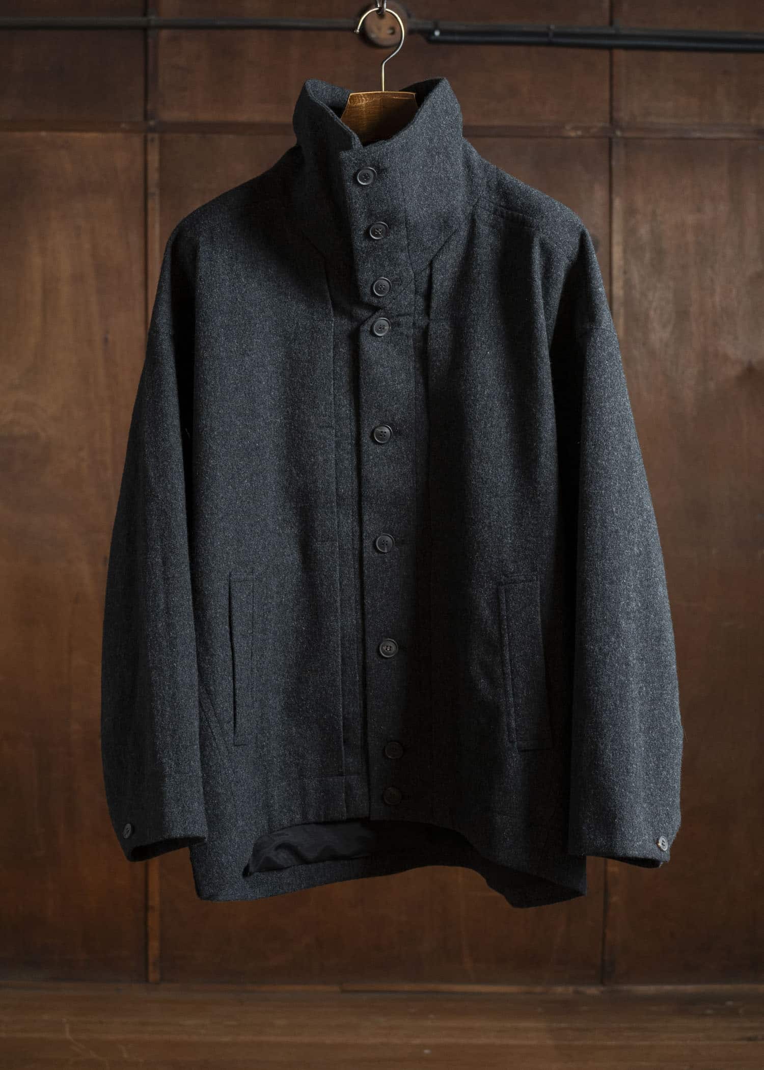 JAN-JAN VAN ESSCHE JACKET #61 JACKET WITH HIGH NECK STANDING COLLAR Soft Brushed Twill Anthracite