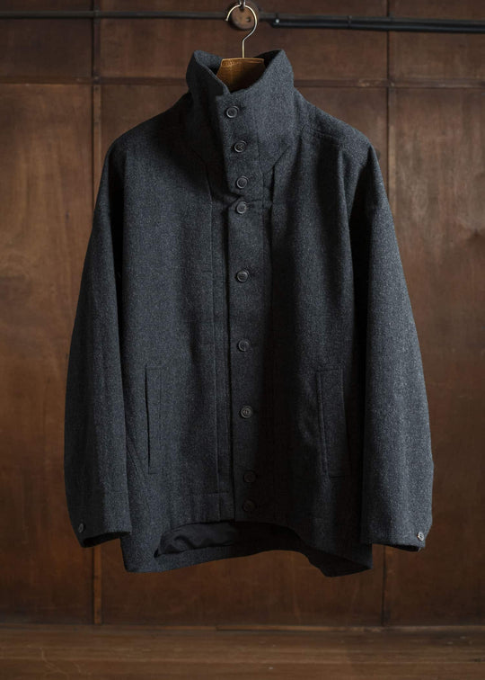 JAN-JAN VAN ESSCHE JACKET #61 JACKET WITH HIGH NECK STANDING COLLAR Soft Brushed Twill Anthracite