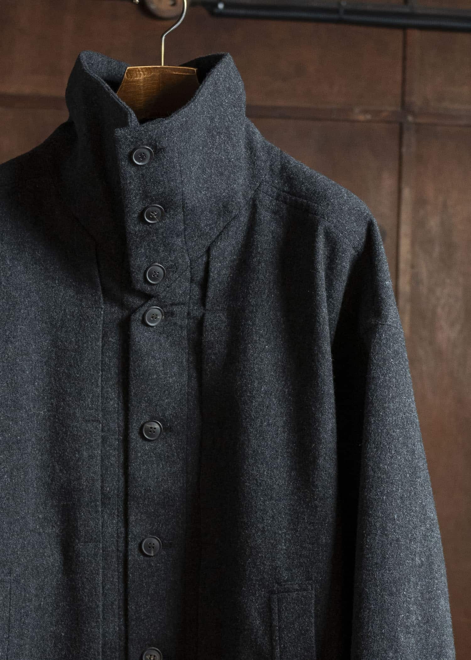 JAN-JAN VAN ESSCHE JACKET #61 JACKET WITH HIGH NECK STANDING COLLAR Soft Brushed Twill Anthracite