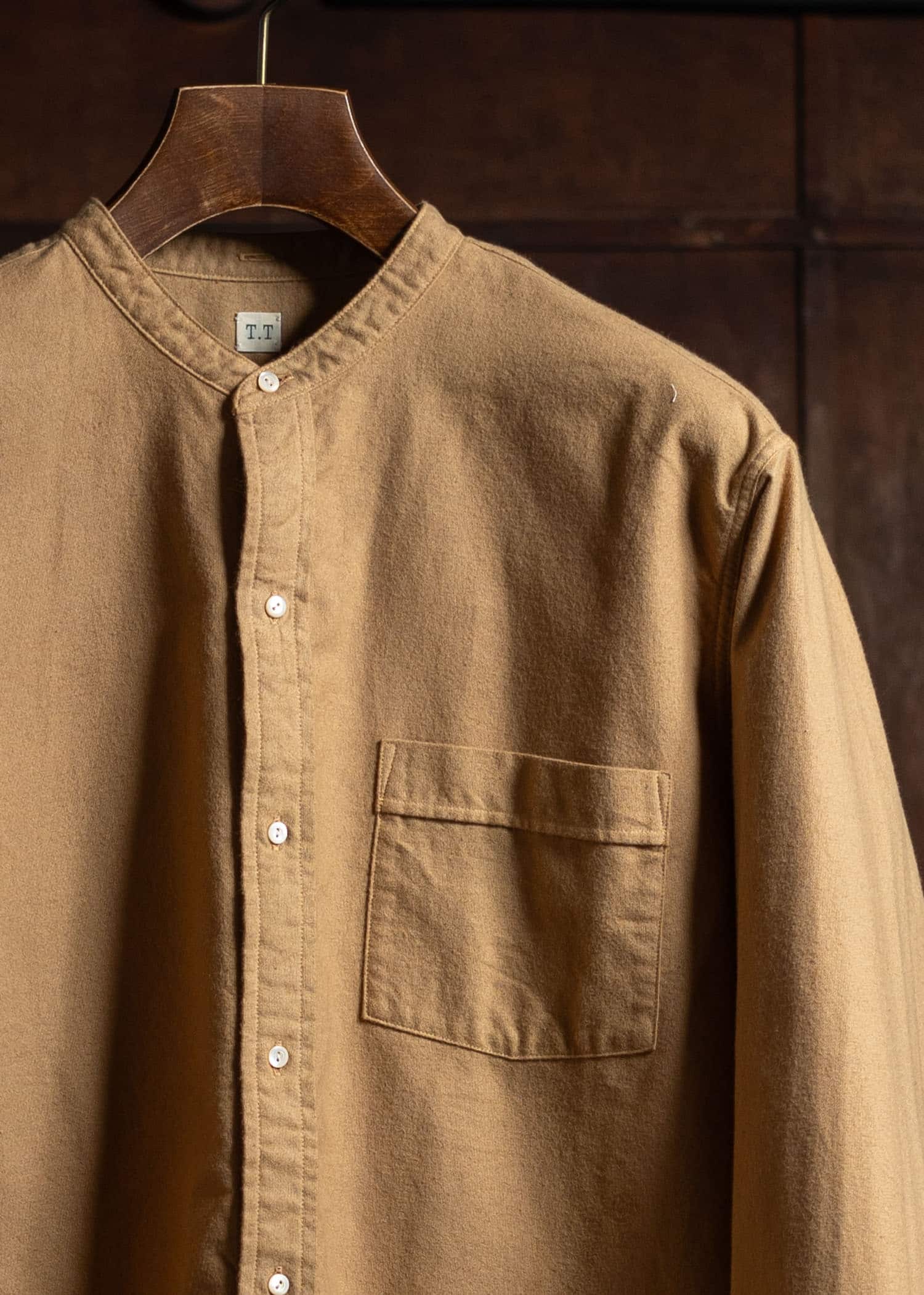 Taiga Takahashi Band Collar Shirt Camel Lot.104