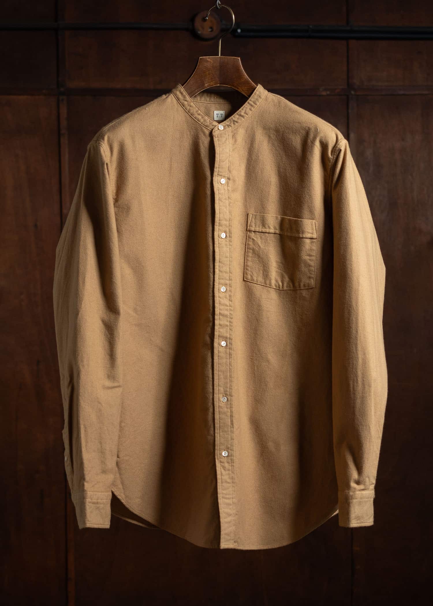 Taiga Takahashi Band Collar Shirt Camel Lot.104