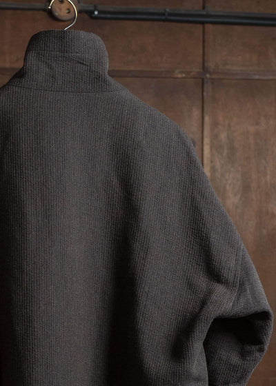 JAN-JAN VAN ESSCHE JACKET #61 JACKET WITH HIGH NECK STANDING COLLAR Ridged Linen Wool Eggplant / Indigo