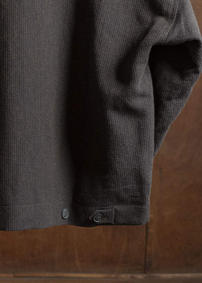 JAN-JAN VAN ESSCHE JACKET #61 JACKET WITH HIGH NECK STANDING COLLAR Ridged Linen Wool Eggplant / Indigo