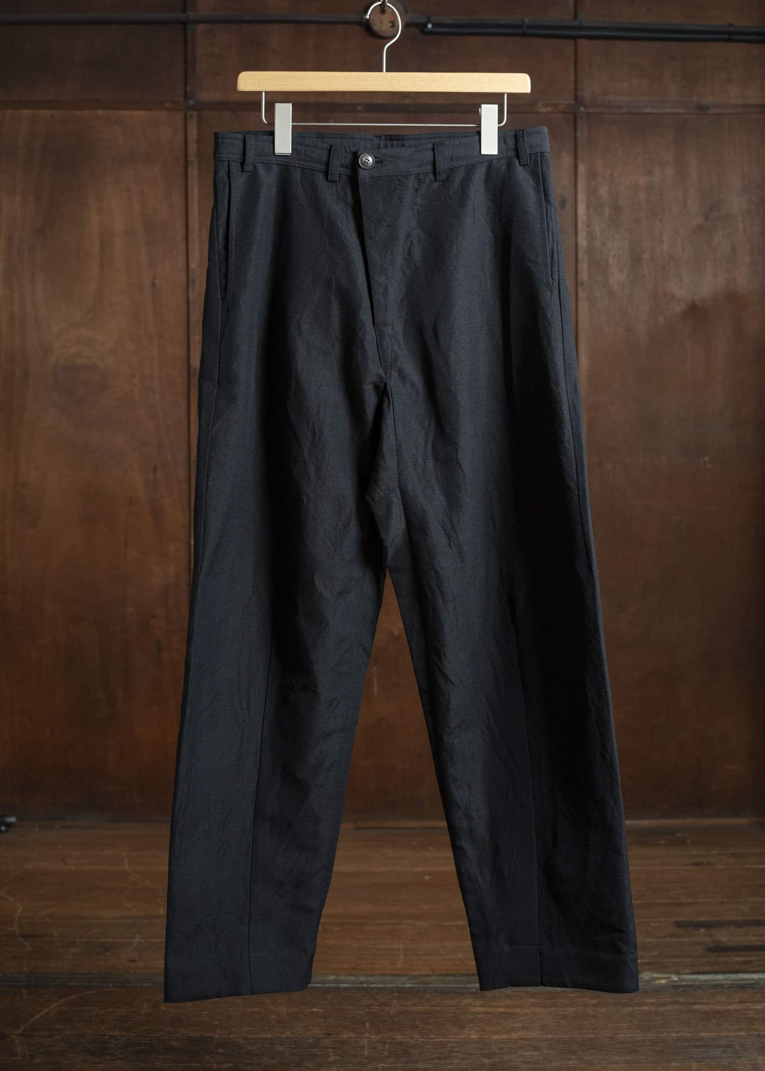 JAN-JAN VAN ESSCHE TROSERS #72 CHINO STYLE TROUSERS Linen Wool Twill Pitch Black