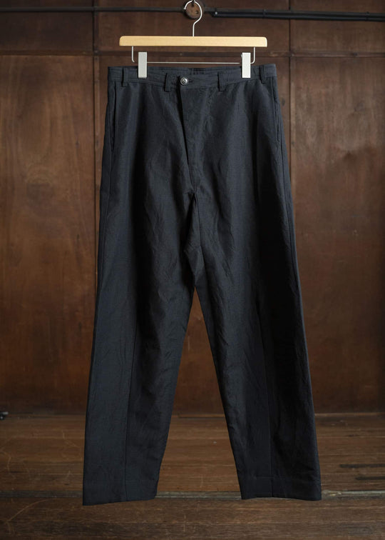 JAN-JAN VAN ESSCHE TROSERS #72 CHINO STYLE TROUSERS Linen Wool Twill Pitch Black
