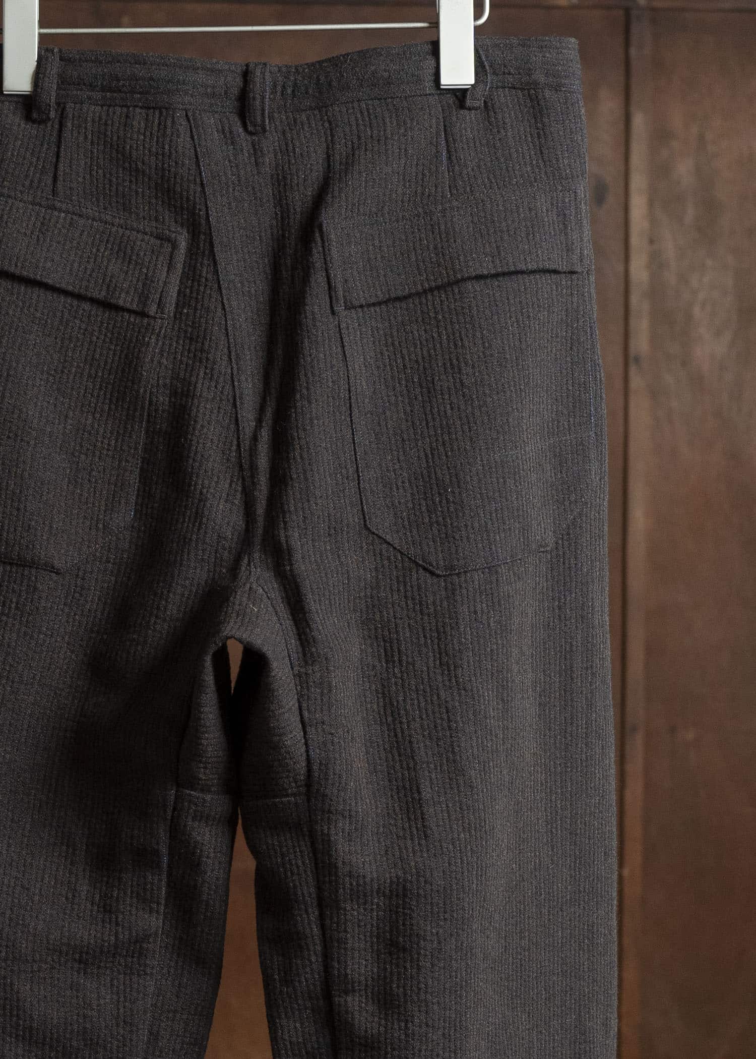 JAN-JAN VAN ESSCHE TROSERS #72 CHINO STYLE TROUSERS Ridged Linen Wool Eggplant / Indigo