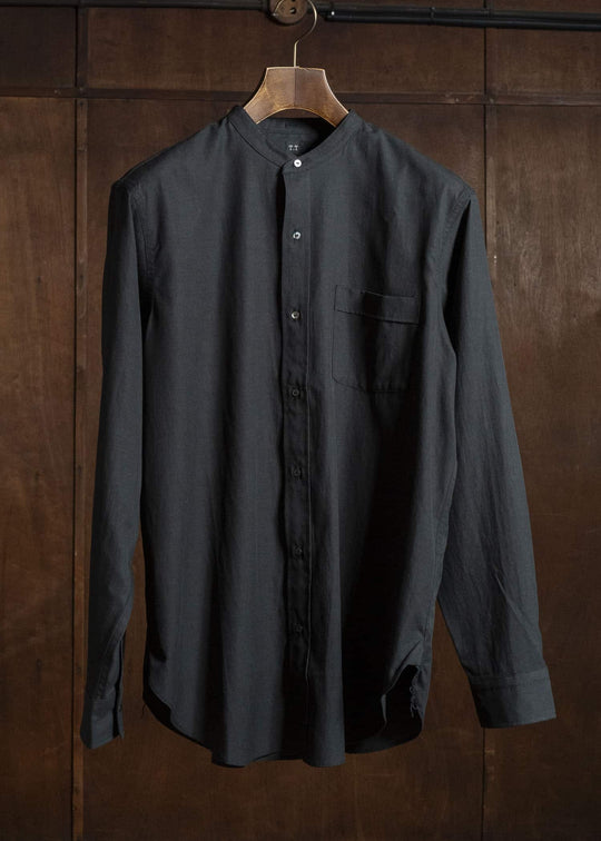 Taiga Takahashi Lot.104-Charcoal Band Collar Shirt Charcoal