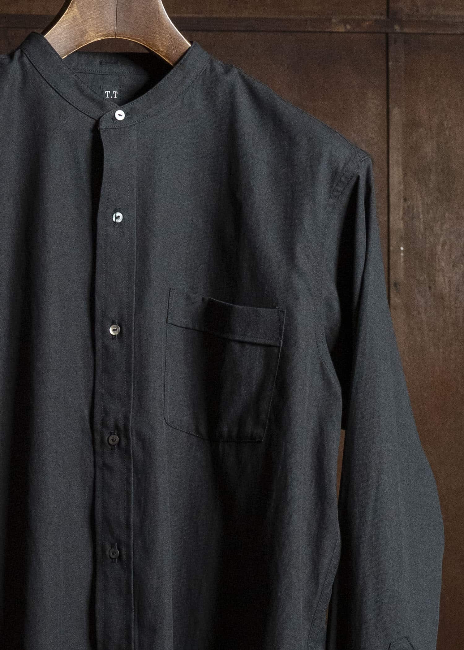 Taiga Takahashi Lot.104-Charcoal Band Collar Shirt Charcoal