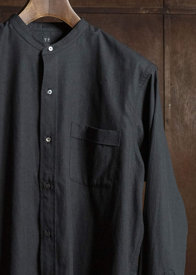Taiga Takahashi Lot.104-Charcoal Band Collar Shirt Charcoal