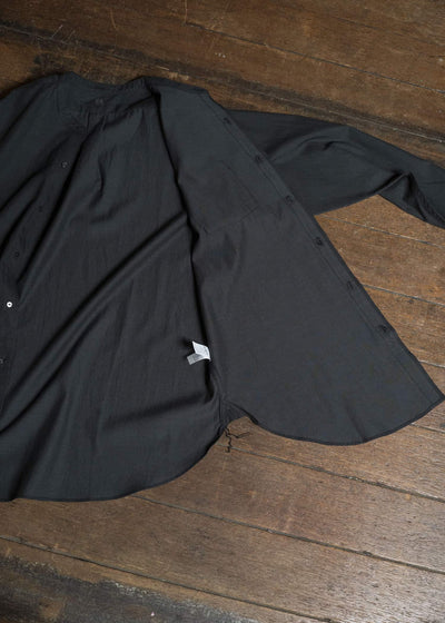 Taiga Takahashi Lot.104-Charcoal Band Collar Shirt Charcoal