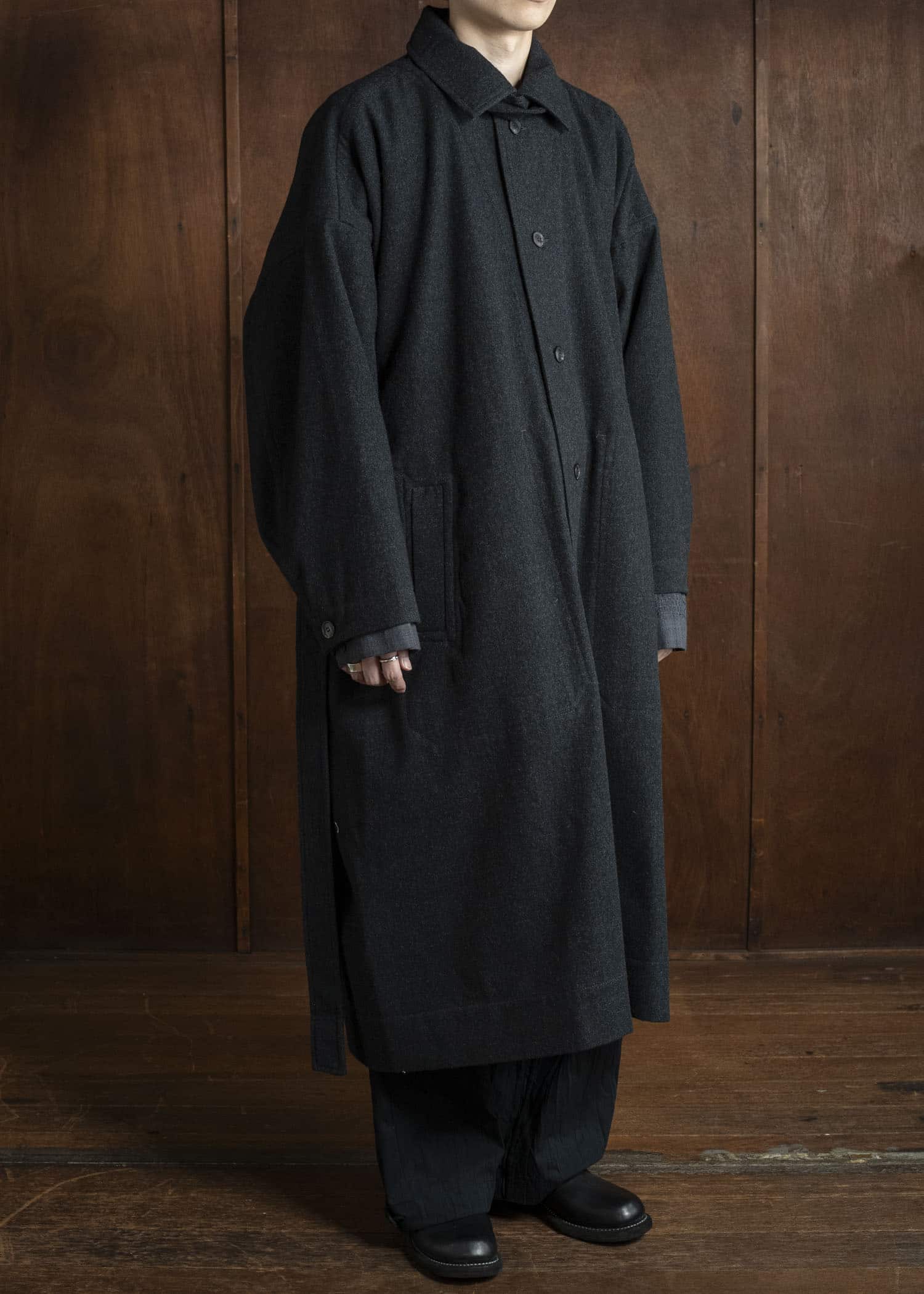 JAN-JAN VAN ESSCHE COAT#34 LONG COAT Soft Brushed Twill Anthracite