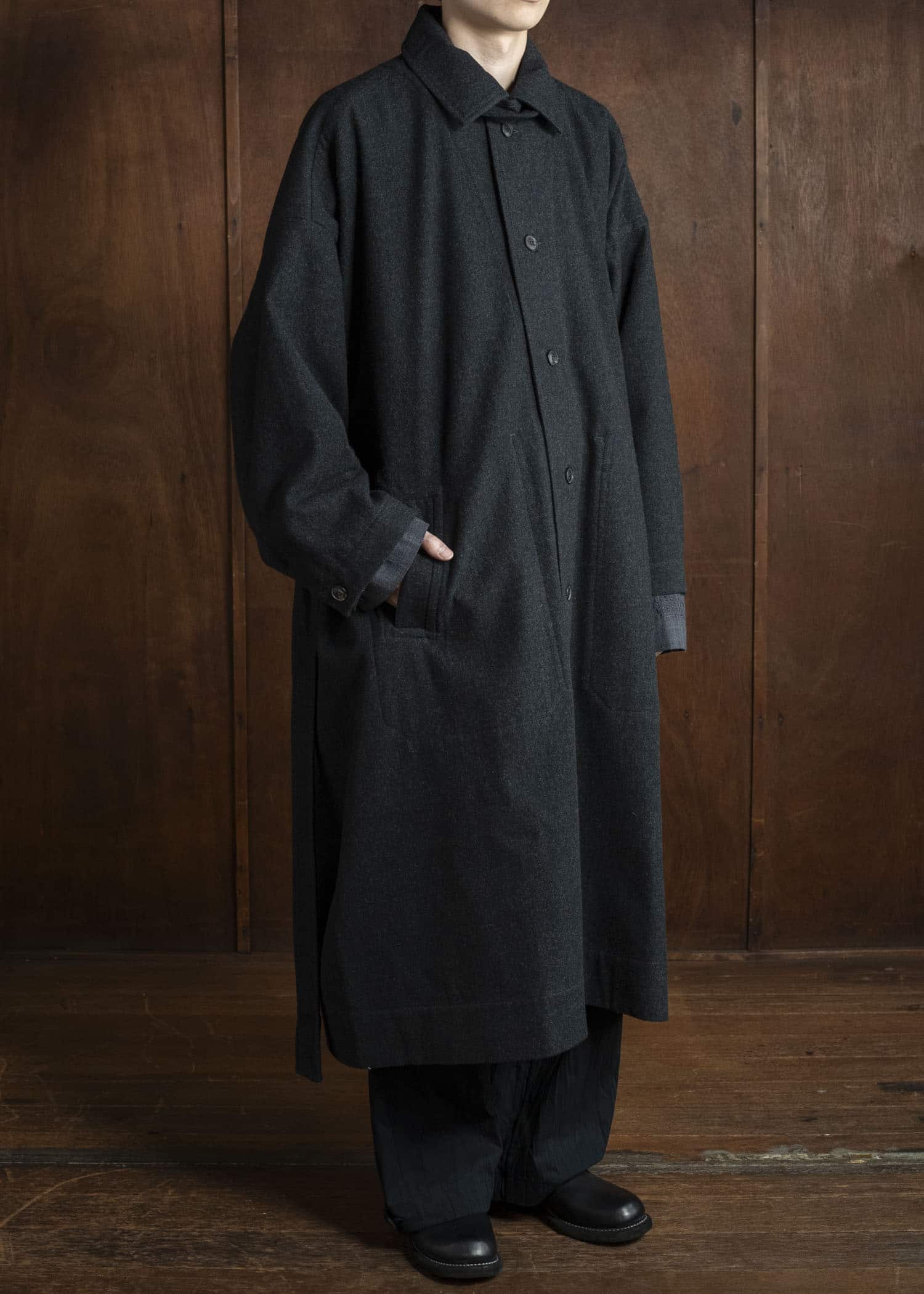 JAN-JAN VAN ESSCHE COAT#34 LONG COAT Soft Brushed Twill Anthracite