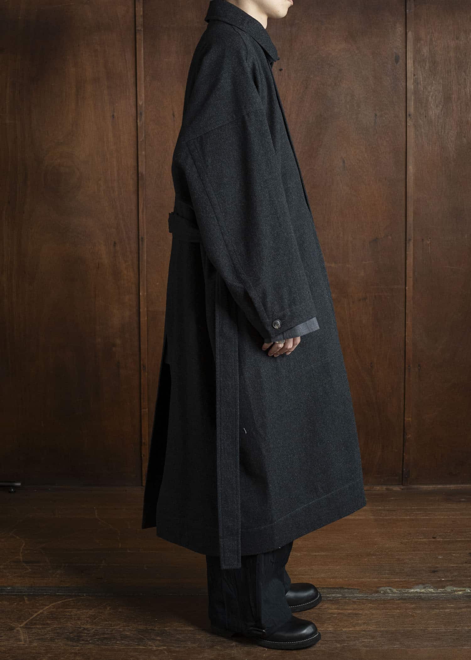 JAN-JAN VAN ESSCHE COAT#34 LONG COAT Soft Brushed Twill Anthracite