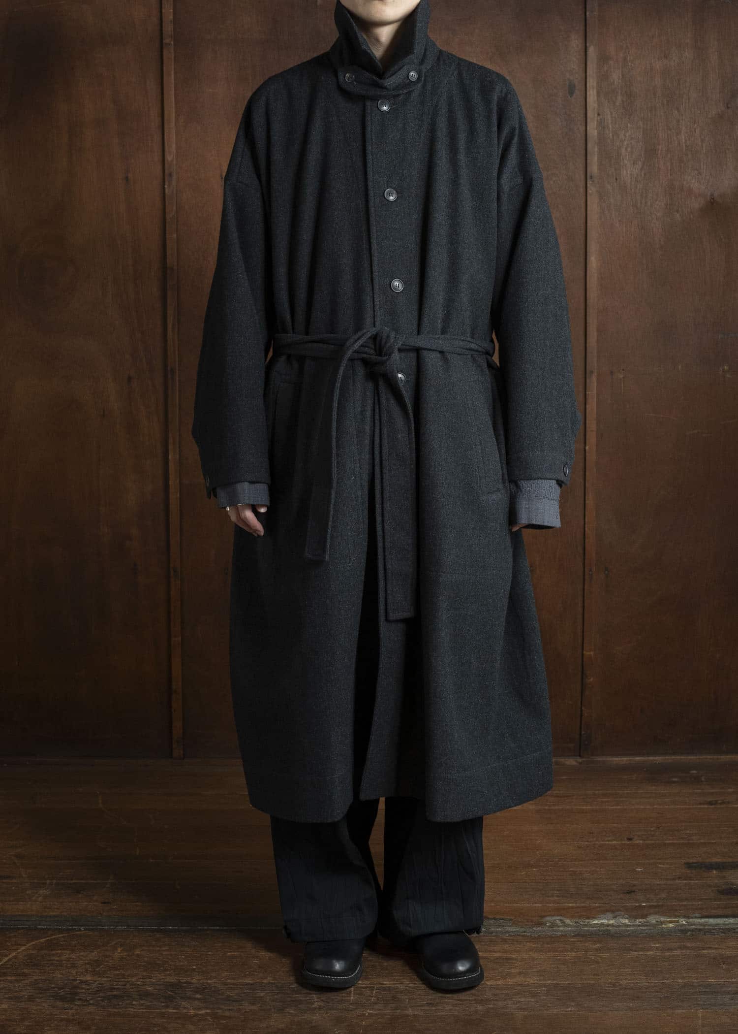 JAN-JAN VAN ESSCHE COAT#34 LONG COAT Soft Brushed Twill Anthracite