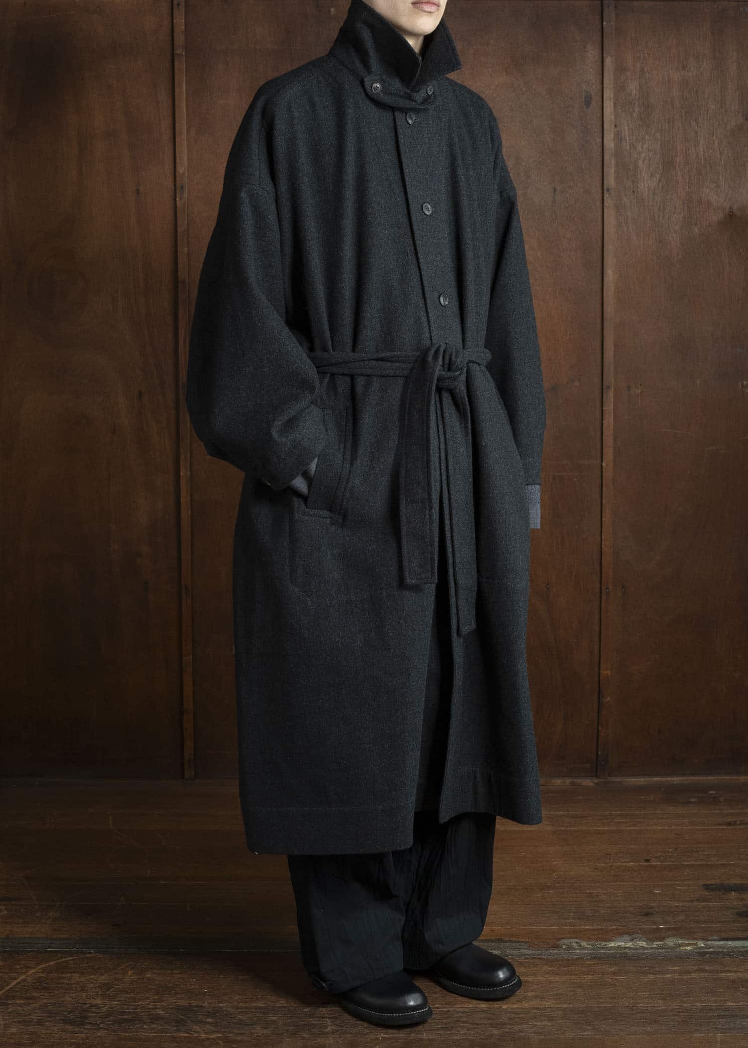 JAN-JAN VAN ESSCHE COAT#34 LONG COAT Soft Brushed Twill Anthracite