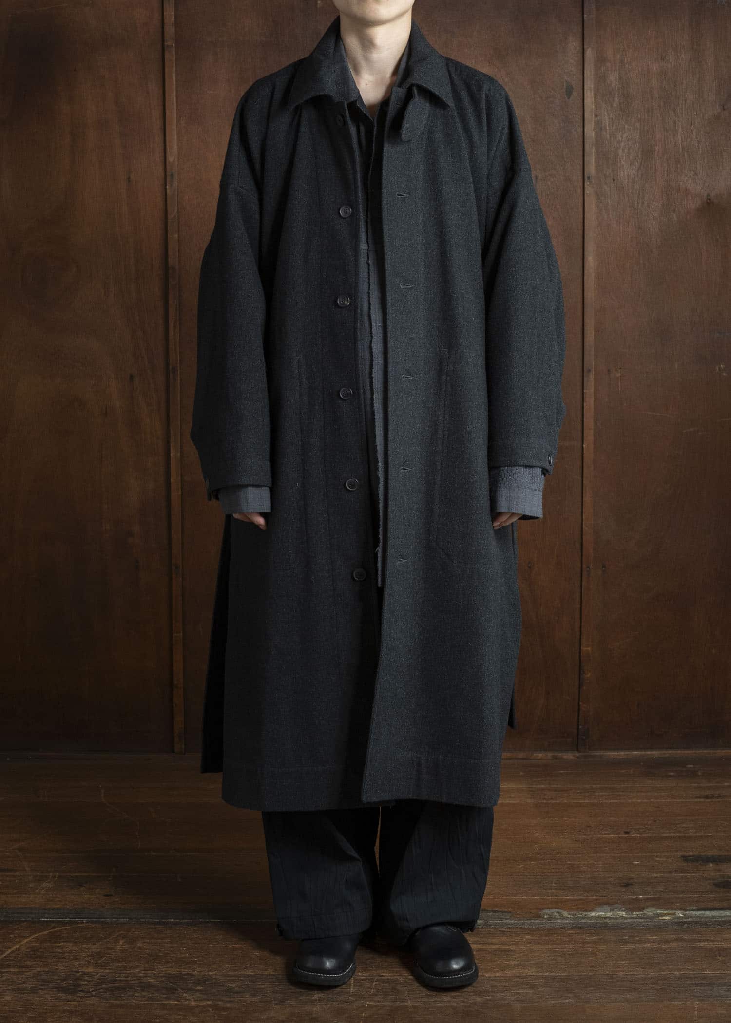 JAN-JAN VAN ESSCHE COAT#34 LONG COAT Soft Brushed Twill Anthracite