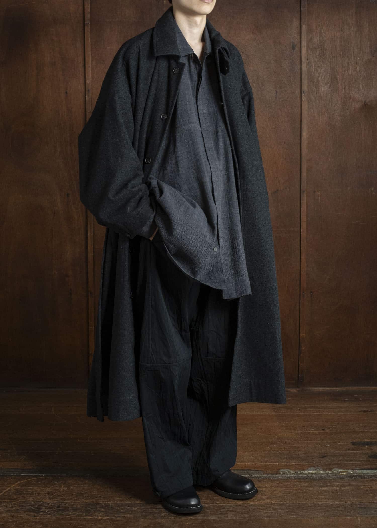 JAN-JAN VAN ESSCHE COAT#34 LONG COAT Soft Brushed Twill Anthracite