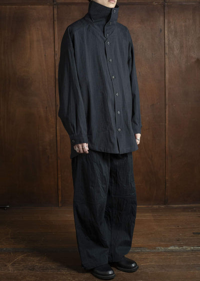 JAN-JAN VAN ESSCHE SHIRT#110 SHIRT JACKET WITH HIGH Medium Seersucker Dark Stripe