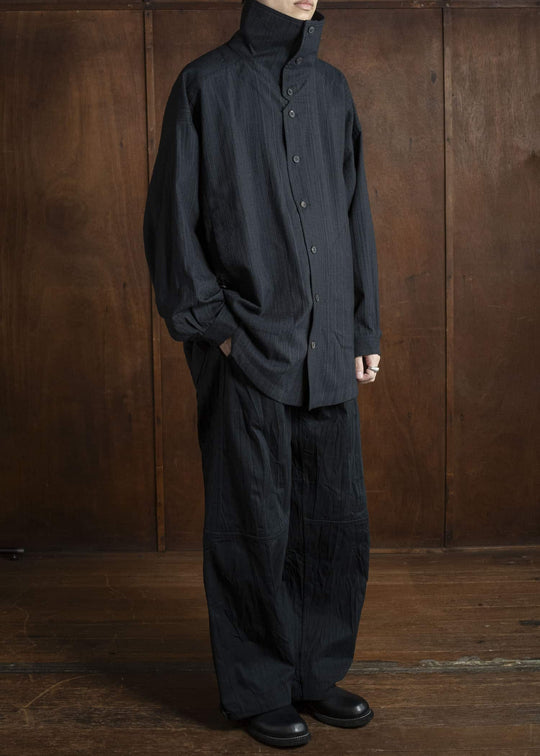 JAN-JAN VAN ESSCHE SHIRT#110 SHIRT JACKET WITH HIGH Medium Seersucker Dark Stripe