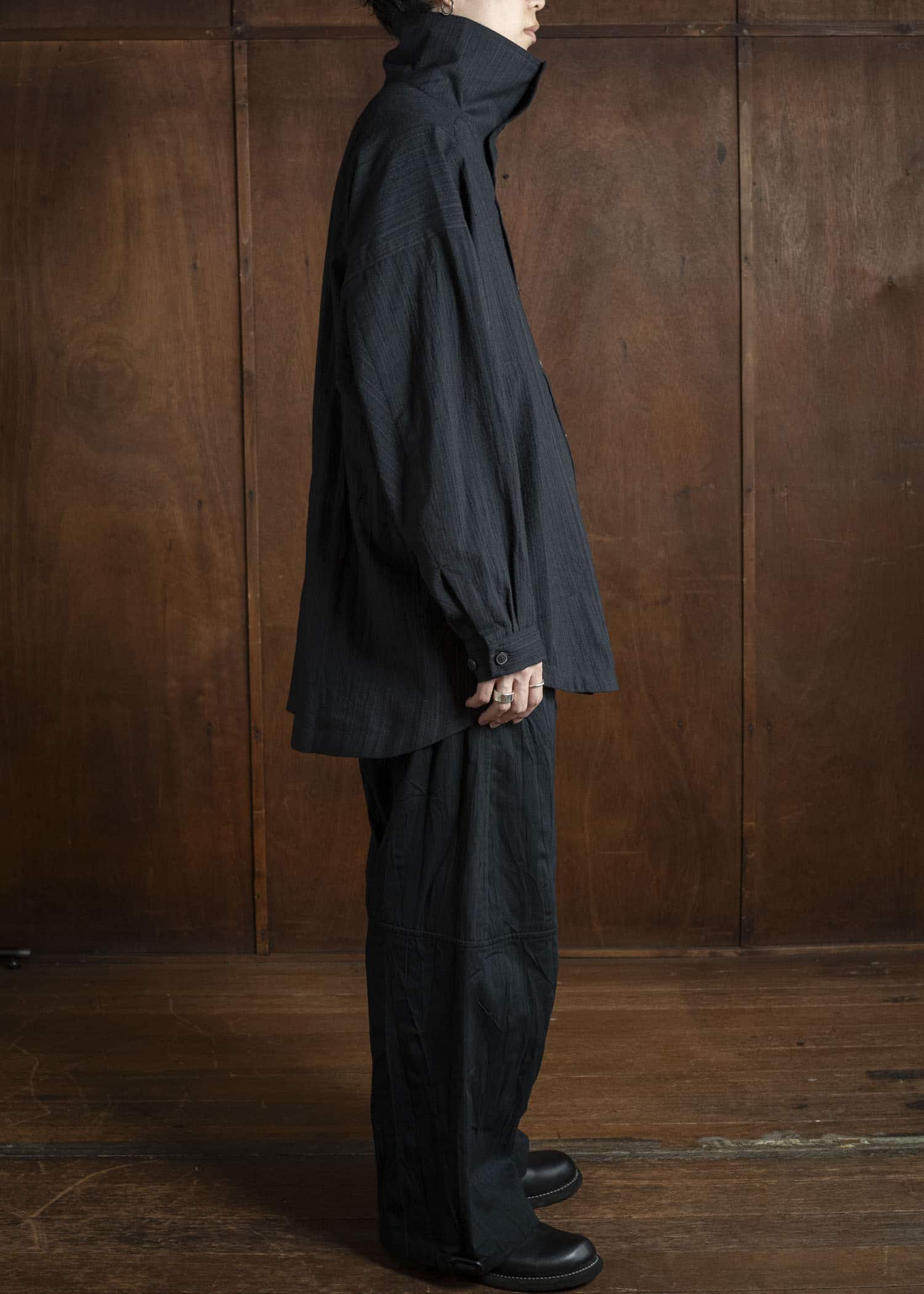 JAN-JAN VAN ESSCHE SHIRT#110 SHIRT JACKET WITH HIGH Medium Seersucker Dark Stripe