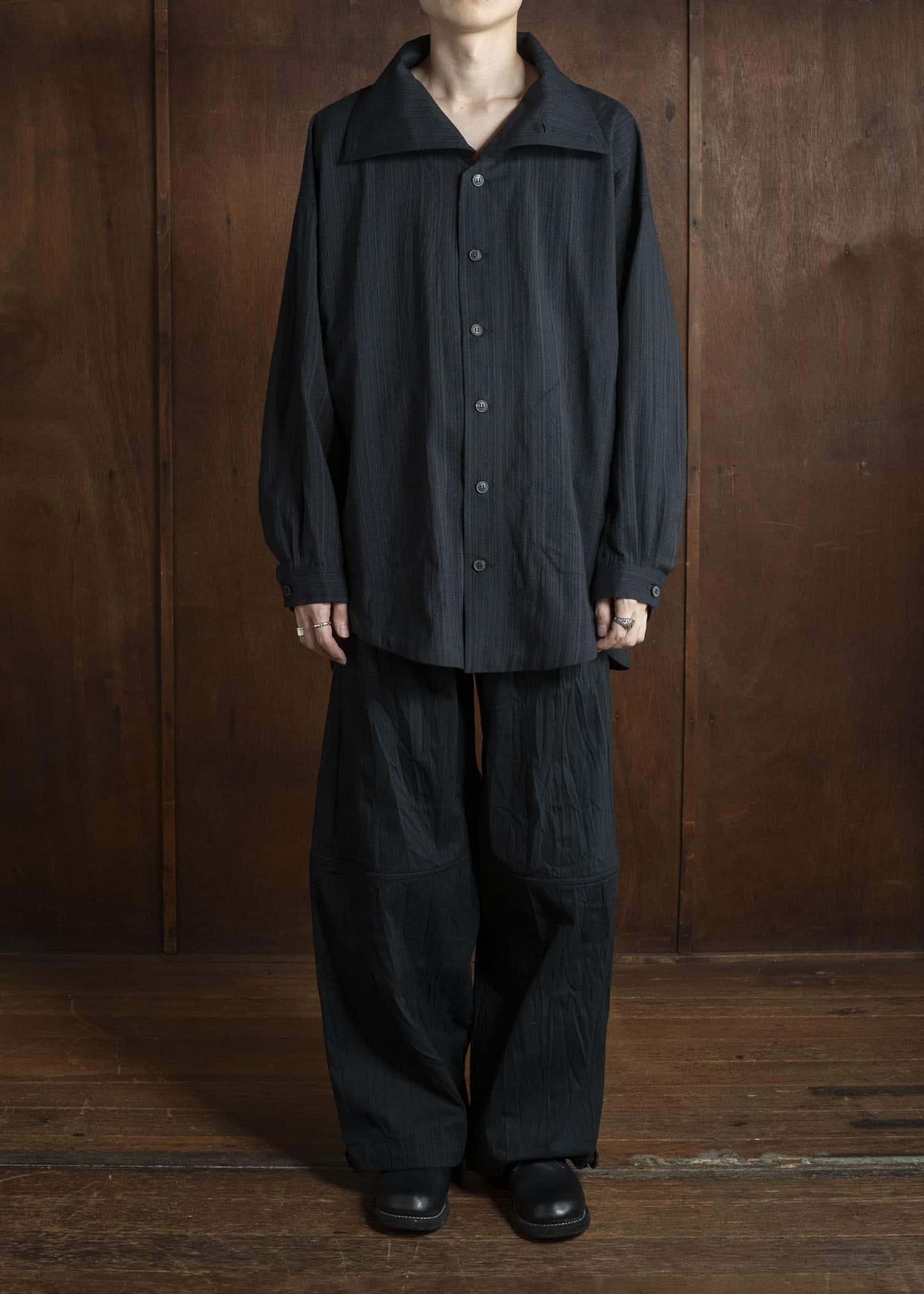 JAN-JAN VAN ESSCHE SHIRT#110 SHIRT JACKET WITH HIGH Medium Seersucker Dark Stripe