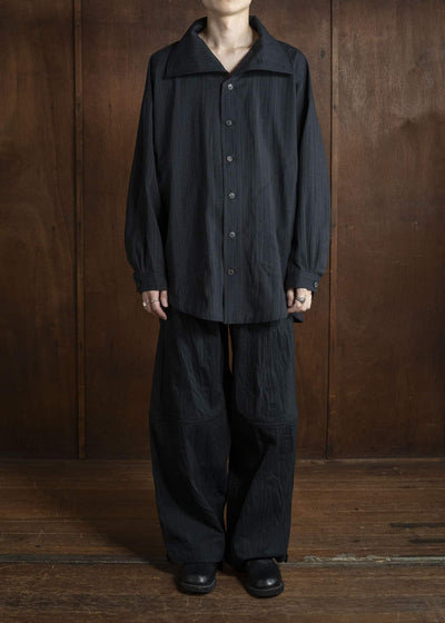 JAN-JAN VAN ESSCHE SHIRT#110 SHIRT JACKET WITH HIGH Medium Seersucker Dark Stripe