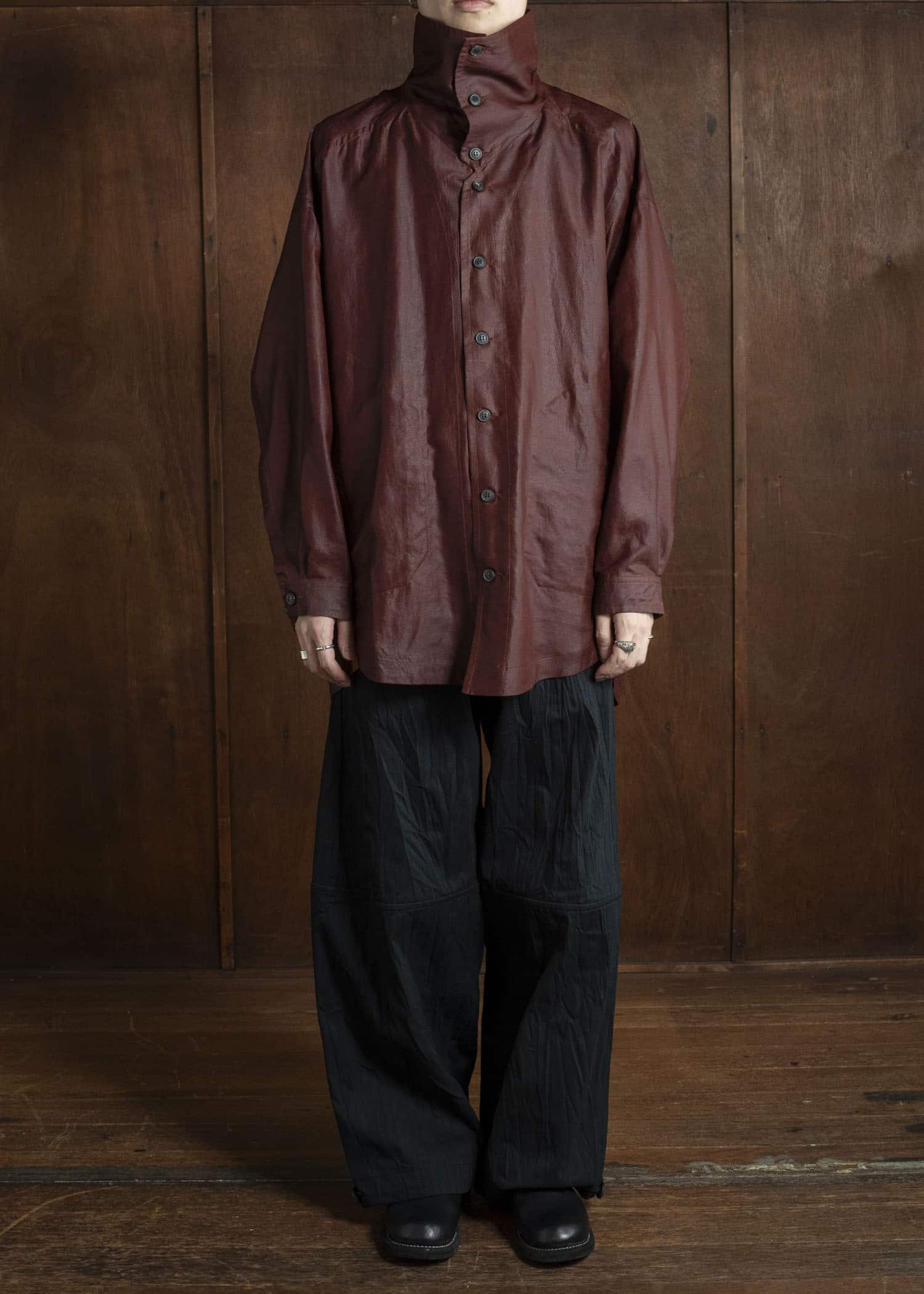 JAN-JAN VAN ESSCHE SHIRT#110 SHIRT JACKET WITH HIGH Shuliang Silk Oxblood