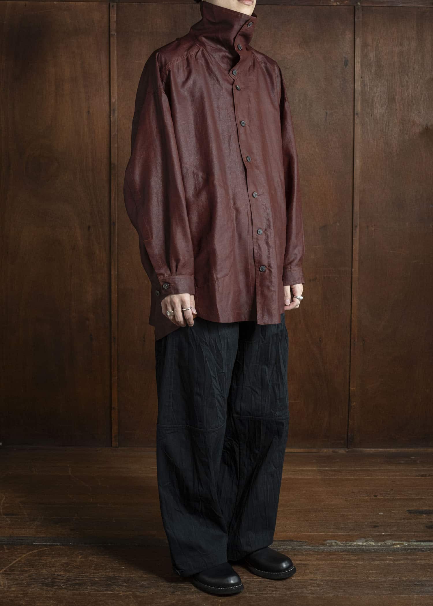 JAN-JAN VAN ESSCHE SHIRT#110 SHIRT JACKET WITH HIGH Shuliang Silk Oxblood
