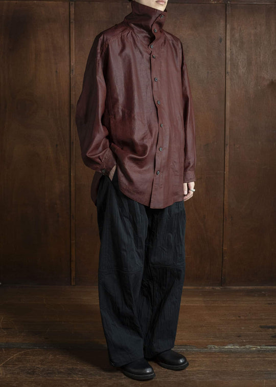 JAN-JAN VAN ESSCHE SHIRT#110 SHIRT JACKET WITH HIGH Shuliang Silk Oxblood