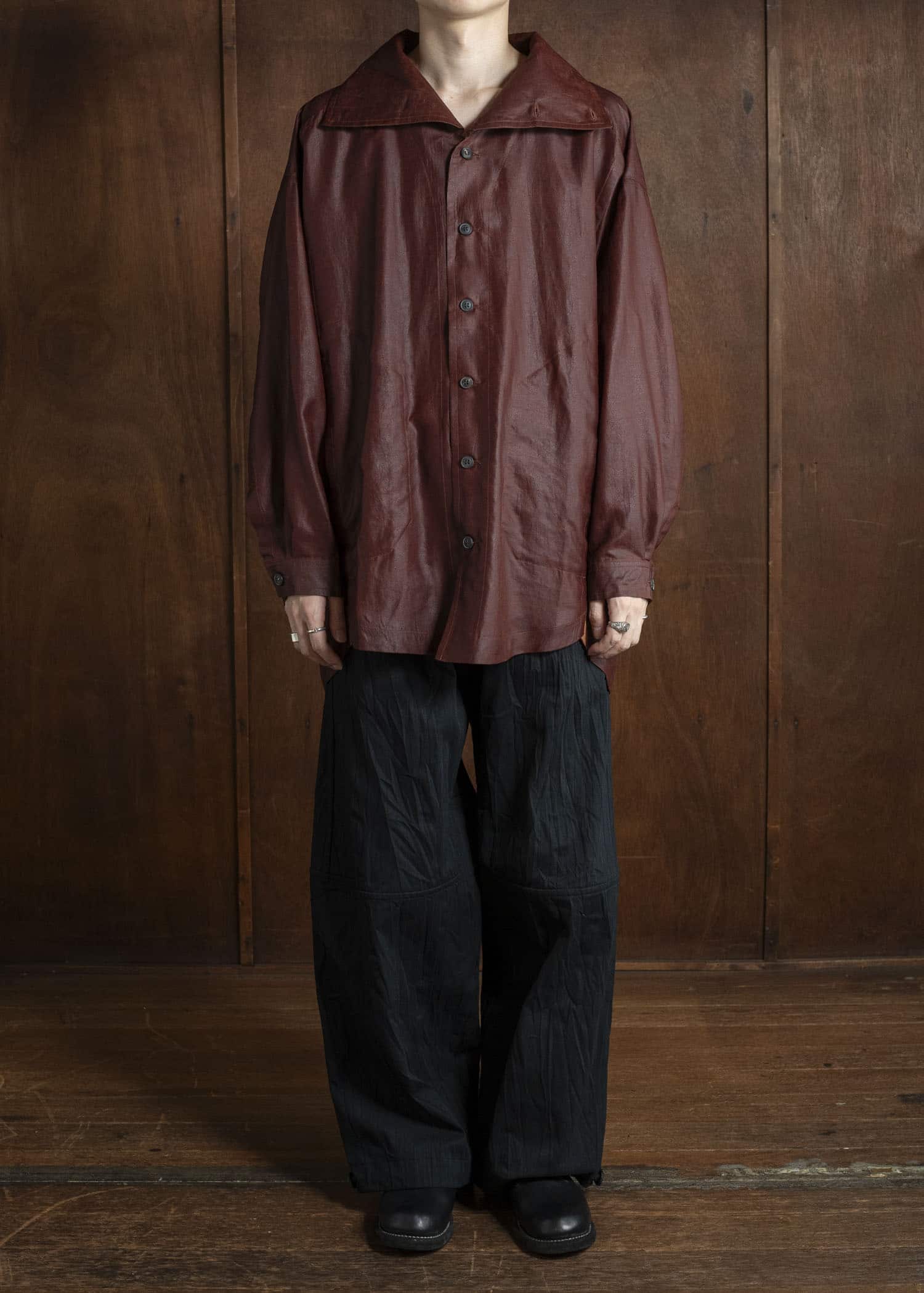 JAN-JAN VAN ESSCHE SHIRT#110 SHIRT JACKET WITH HIGH Shuliang Silk Oxblood