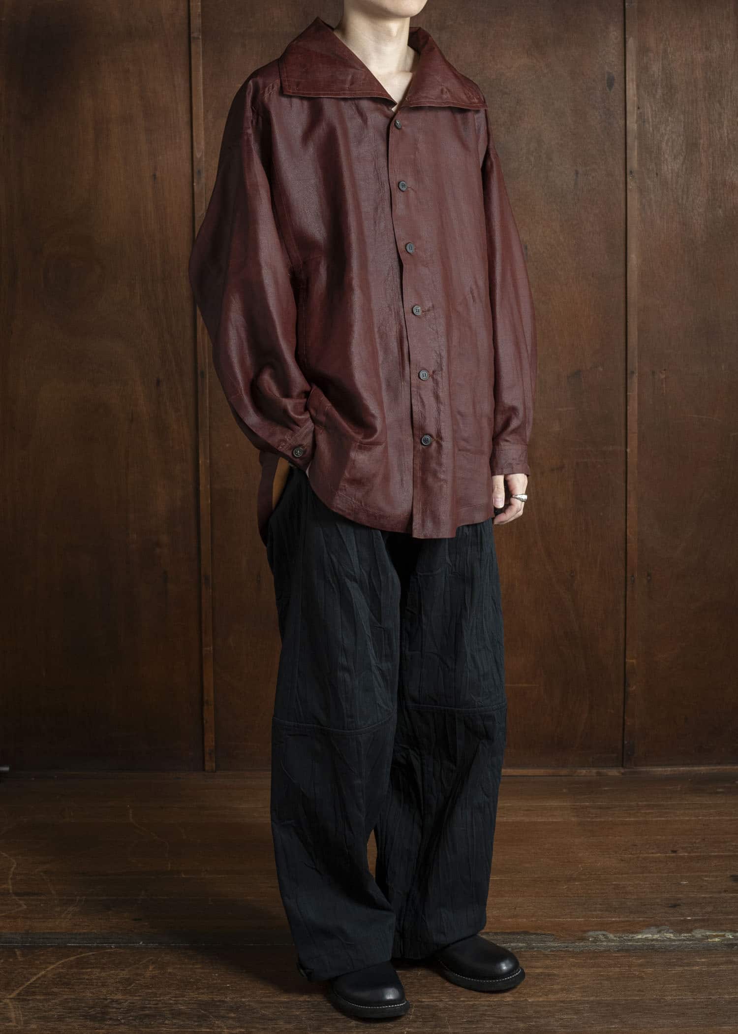 JAN-JAN VAN ESSCHE SHIRT#110 SHIRT JACKET WITH HIGH Shuliang Silk Oxblood