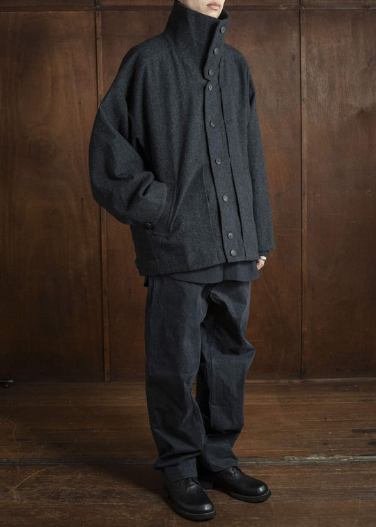 JAN-JAN VAN ESSCHE JACKET #61 JACKET WITH HIGH NECK STANDING COLLAR Soft Brushed Twill Anthracite