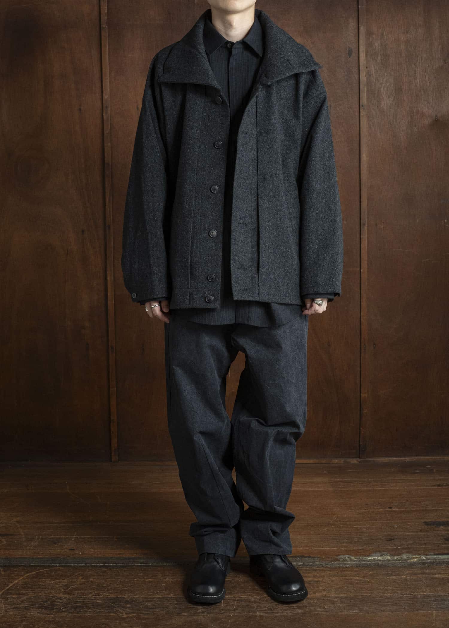 JAN-JAN VAN ESSCHE JACKET #61 JACKET WITH HIGH NECK STANDING COLLAR Soft Brushed Twill Anthracite