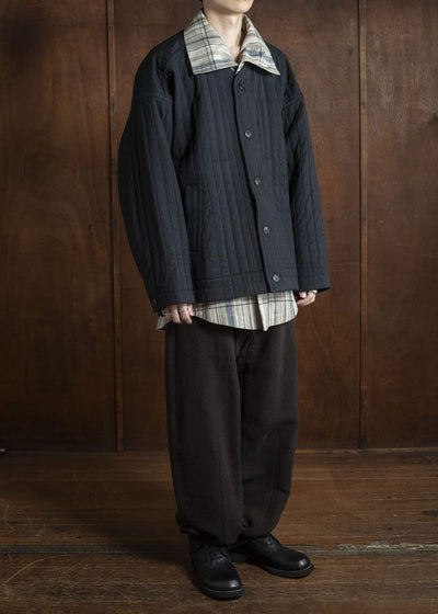 JAN-JAN VAN ESSCHE JACKET #62 COLLARLESS PADDED JACKET Medium Seersucker Dark Stripe