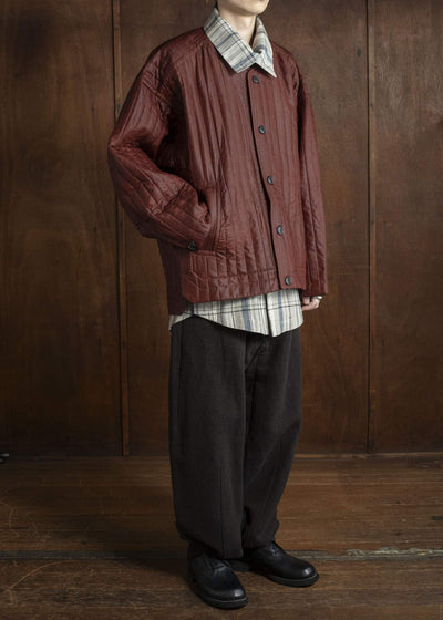 JAN-JAN VAN ESSCHE JACKET #62 COLLARLESS PADDED JACKET Shuliang Silk Padded Oxblood