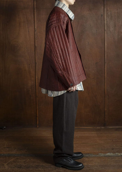 JAN-JAN VAN ESSCHE JACKET #62 COLLARLESS PADDED JACKET Shuliang Silk Padded Oxblood