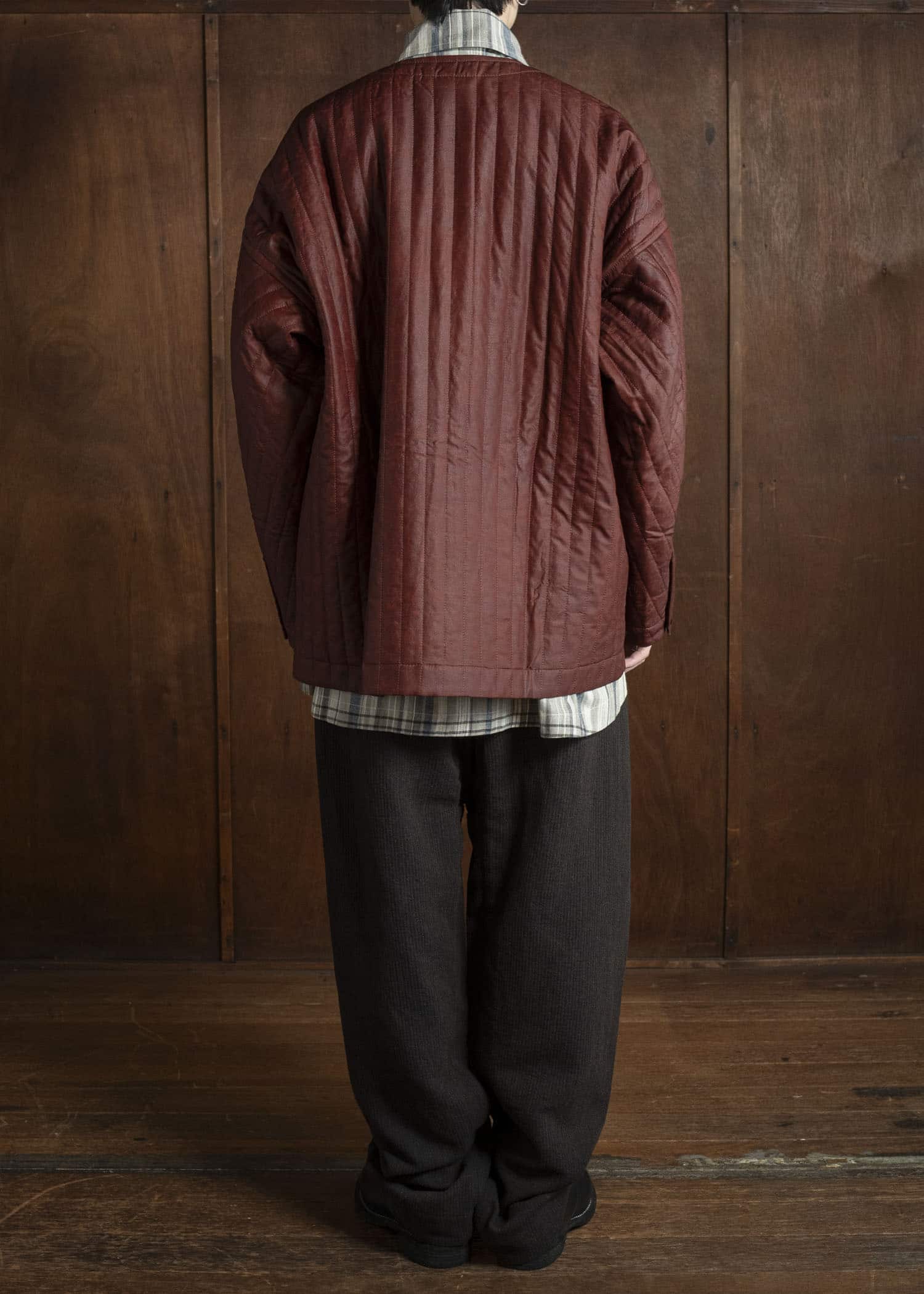 JAN-JAN VAN ESSCHE JACKET #62 COLLARLESS PADDED JACKET Shuliang Silk Padded Oxblood