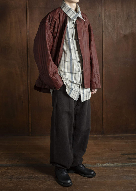 JAN-JAN VAN ESSCHE JACKET #62 COLLARLESS PADDED JACKET Shuliang Silk Padded Oxblood