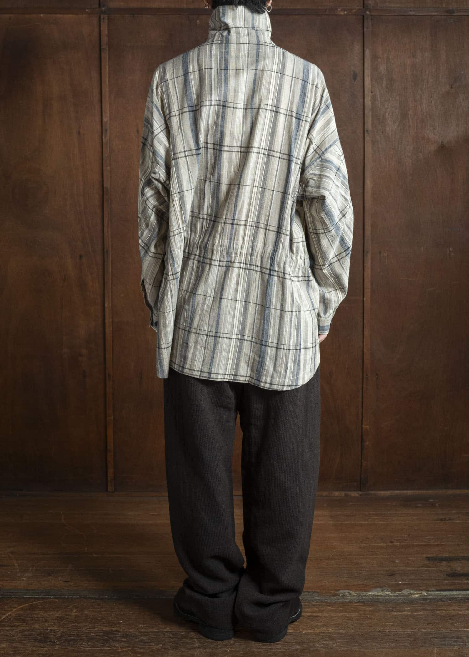 JAN-JAN VAN ESSCHE TROSERS #72 CHINO STYLE TROUSERS Ridged Linen Wool Eggplant / Indigo